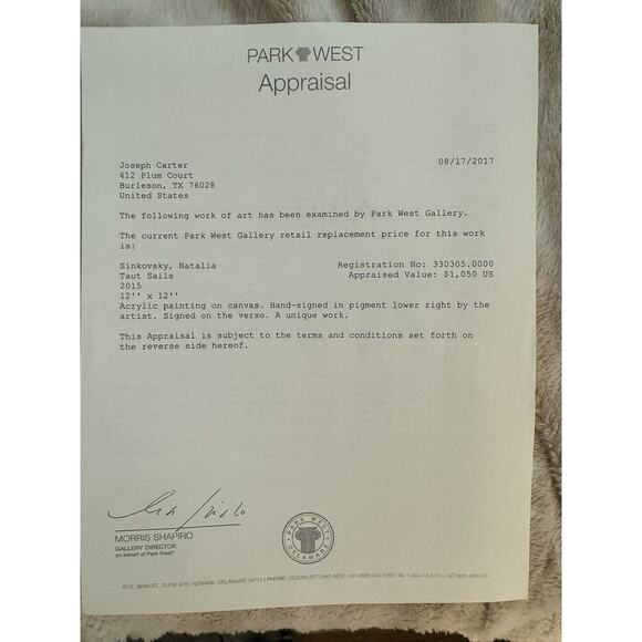 Natalia Sinkovsky "Taut Sails" Painting on Canvas – COA & Appraisal - Picture 3 of 3